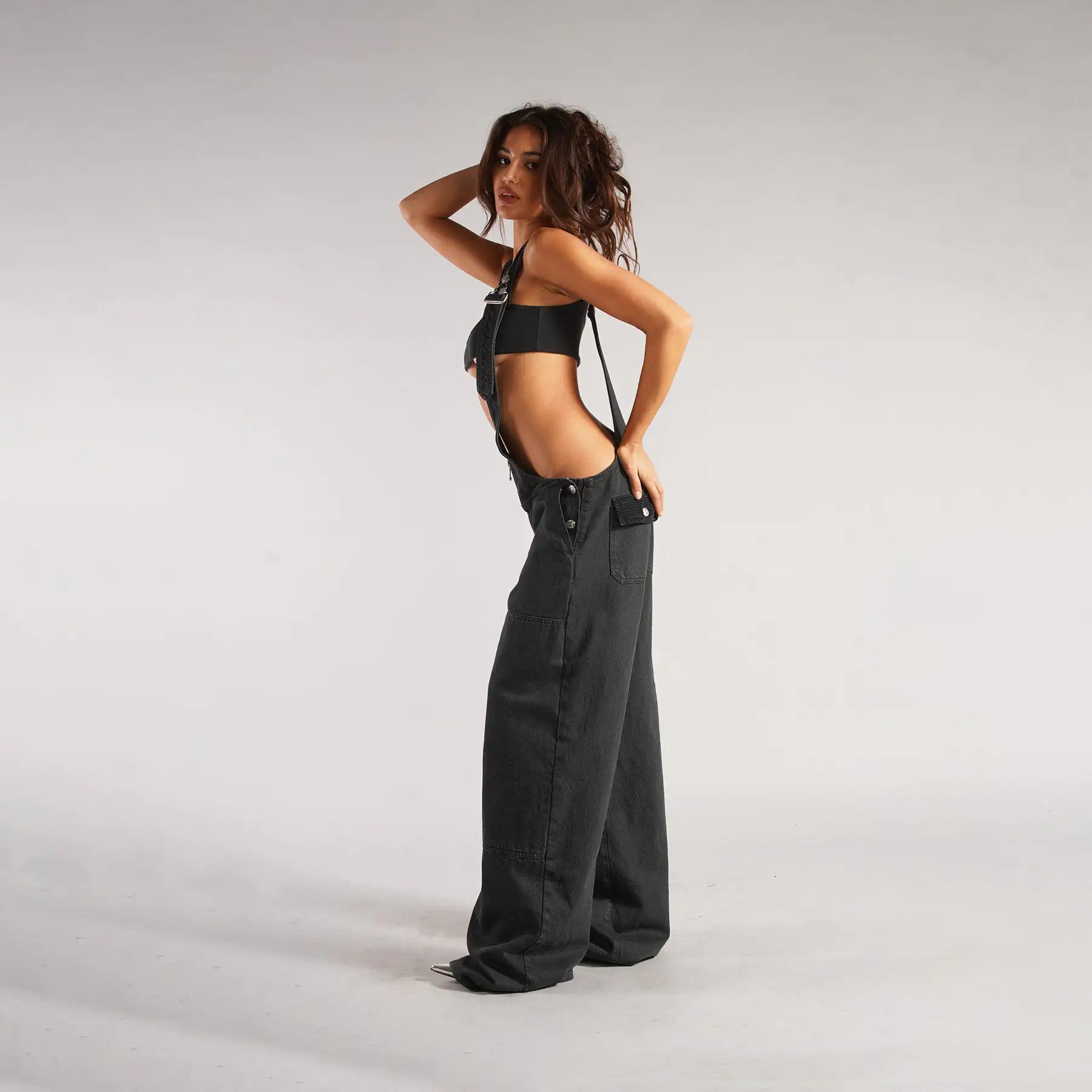 Denim Overall Jumpsuits with Zipper Pockets