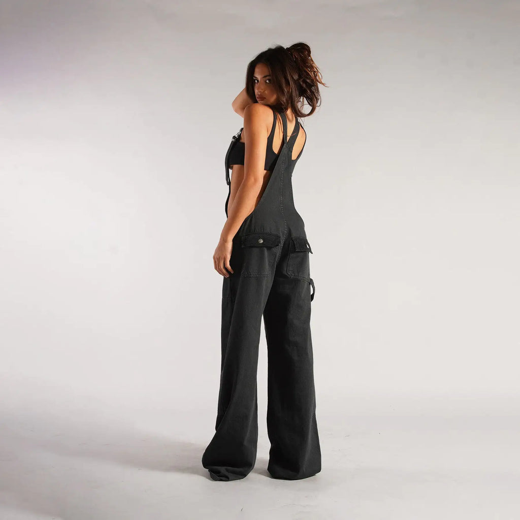 Denim Overall Jumpsuits with Zipper Pockets