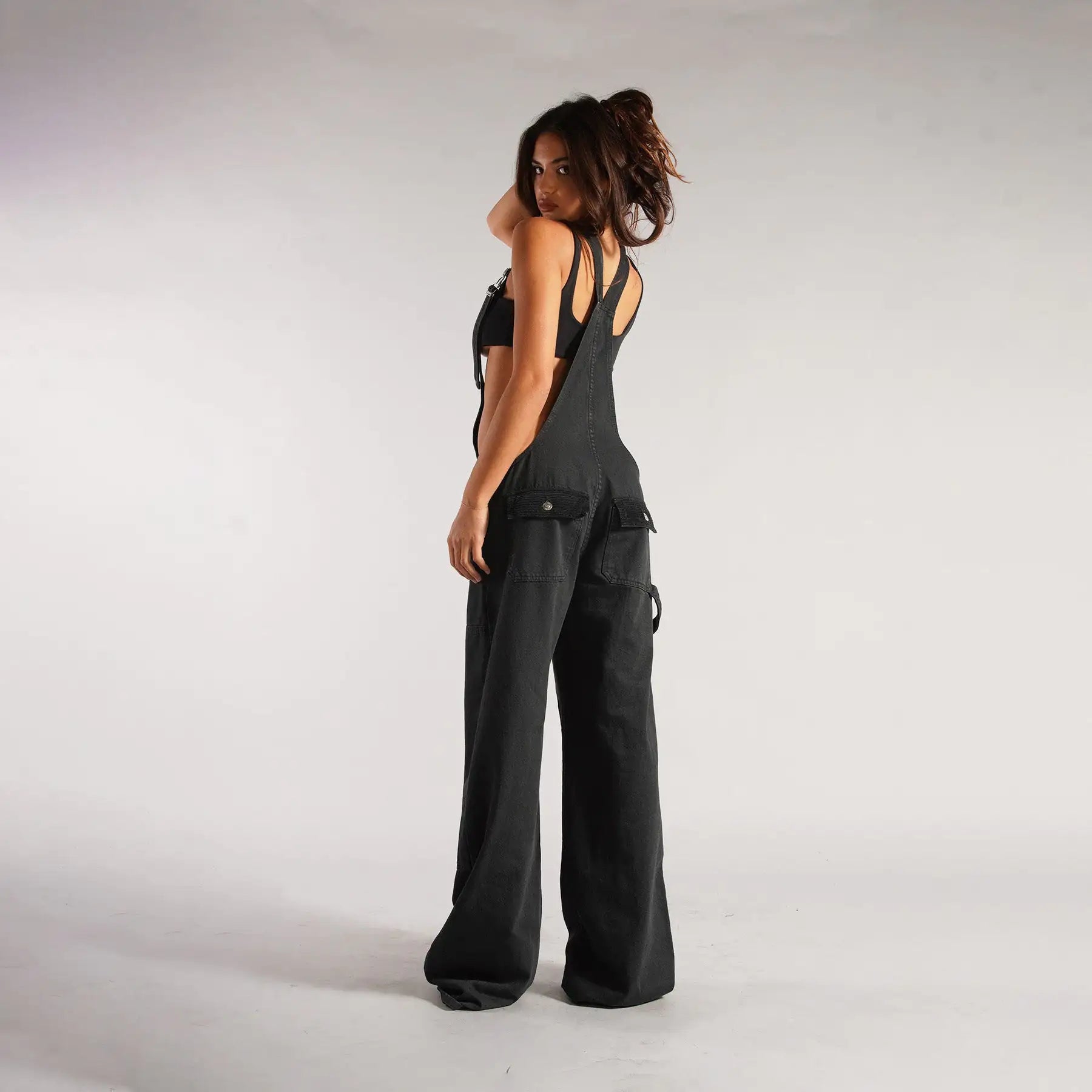 Denim Overall Jumpsuits with Zipper Pockets